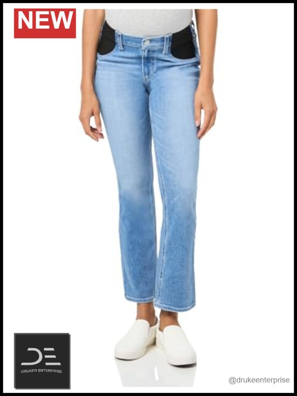 High-Rise Ankle Flare Maternity Jeans Raw Hem Denim